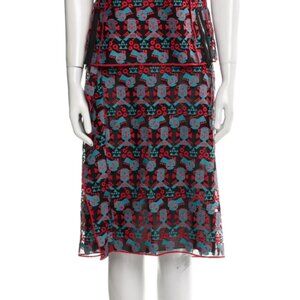 Emporio Armani Embroidered Ruffled Skirt Black Multi Size M $745